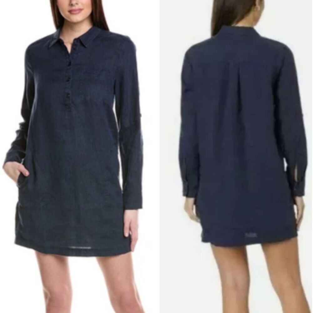 Michael Stars Shirt Dress Size 2X 18 LINEN Eleanor Utility Mini‎ Navy Blue NWT